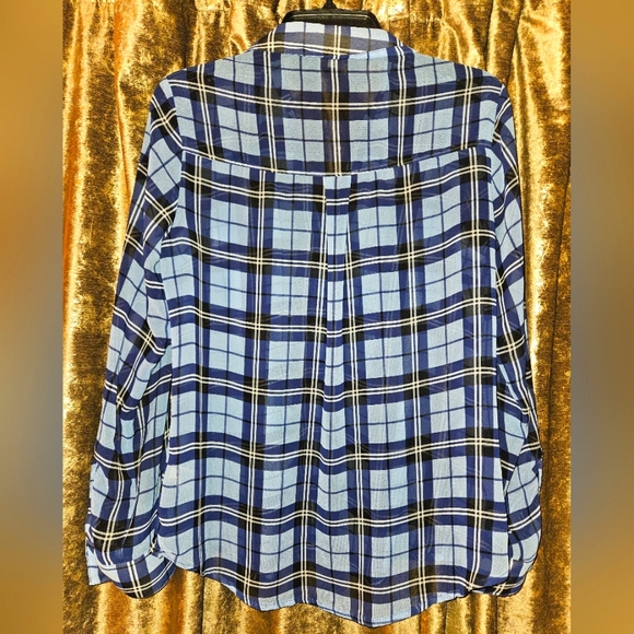 Express Portofino Sheer Plaid Button-Down Blouse - Picture 2 of 6
